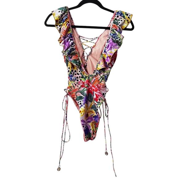 Luli Fama Shocking Floral One Piece Swimsuit Size M - Picture 3 of 9